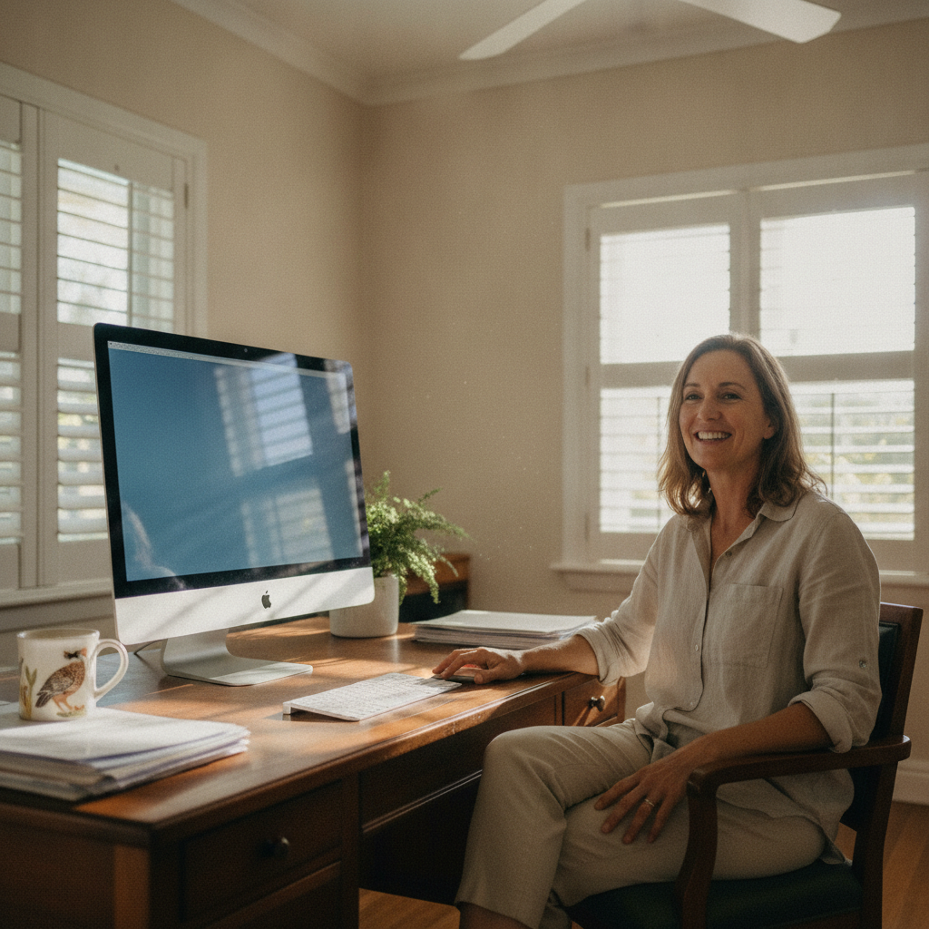 Professional computer clean-out in Dakabin (4503) — a happy Queensland resident at home with a spotless, fast, quiet machine