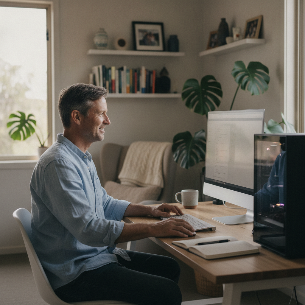 Computer cleaning in Dalkeith (6009) — a local resident at home with a clean, fast, dust-free computer running cool and quiet