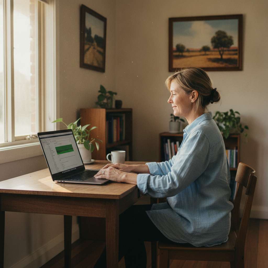 Professional computer clean-out in Dalswinton (2328) — a happy New South Wales resident at home with a spotless, fast, quiet machine