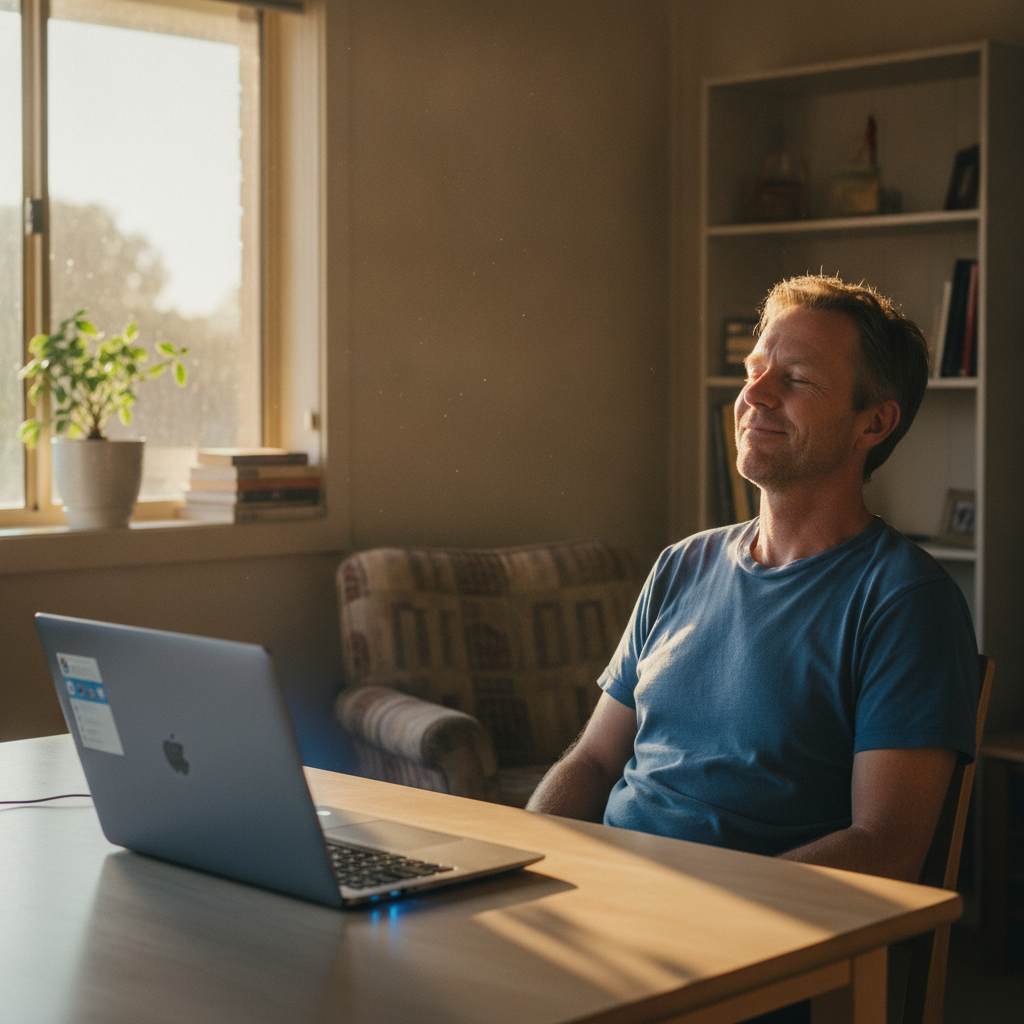Professional computer clean-out in Dandaloo (2823) — a happy New South Wales resident at home with a spotless, fast, quiet machine