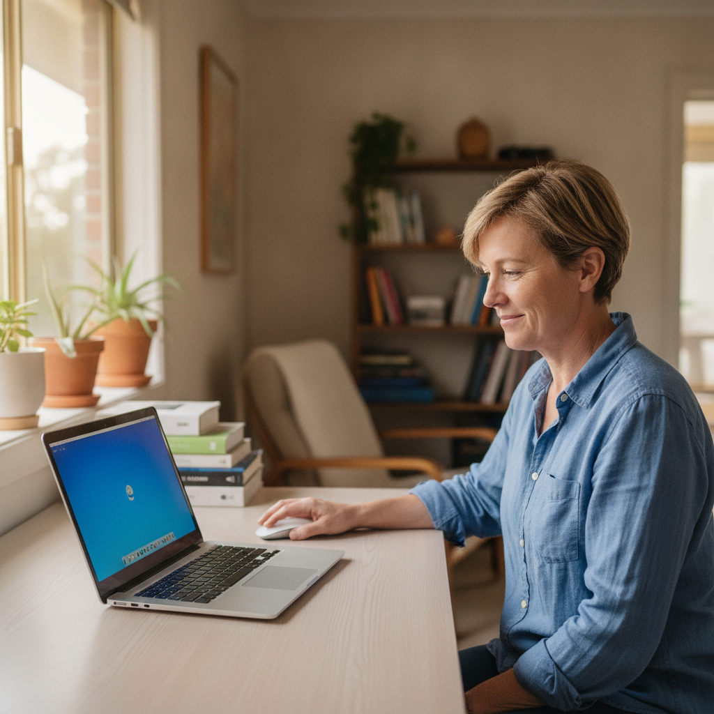 Professional computer clean-out in Darbys Falls (2793) — a happy New South Wales resident at home with a spotless, fast, quiet machine