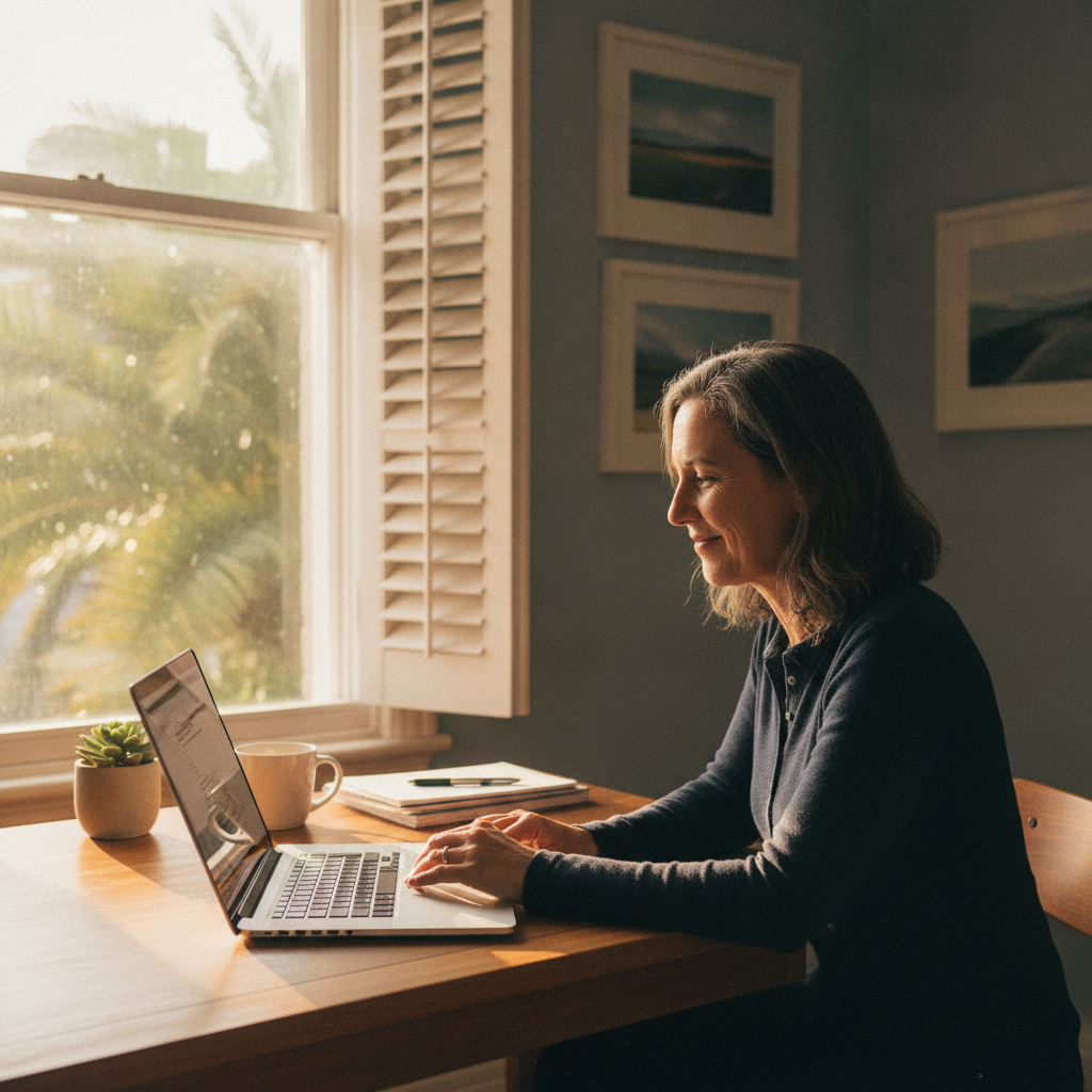 Professional computer clean-out in Darlinghurst (2010) — a happy New South Wales resident at home with a spotless, fast, quiet machine