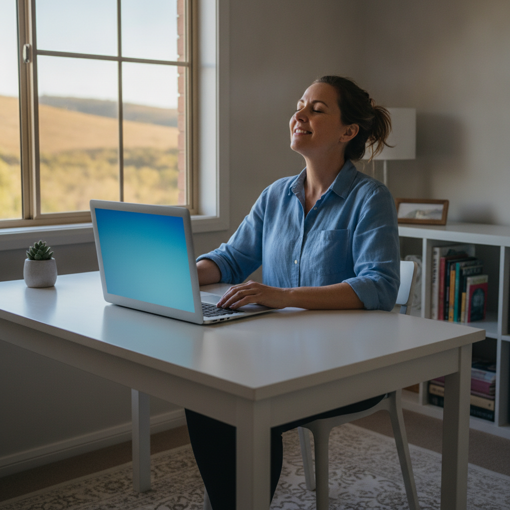 Professional computer clean-out in Daruka (2340) — a happy New South Wales resident at home with a spotless, fast, quiet machine