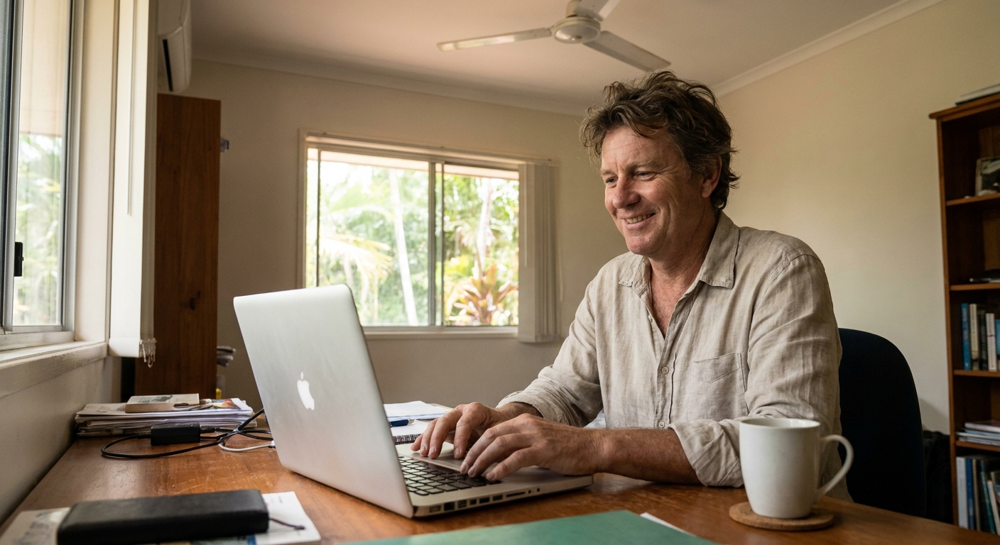 Computer cleaning in Darwin, the Northern Territory — a local resident at home with a clean, fast, dust-free computer running cool and quiet