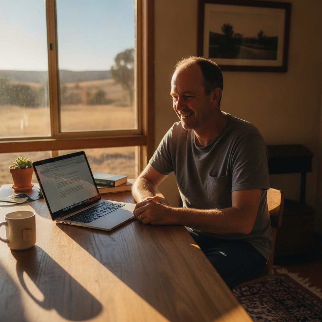 Professional computer clean-out in Demondrille (2587) — a happy New South Wales resident at home with a spotless, fast, quiet machine