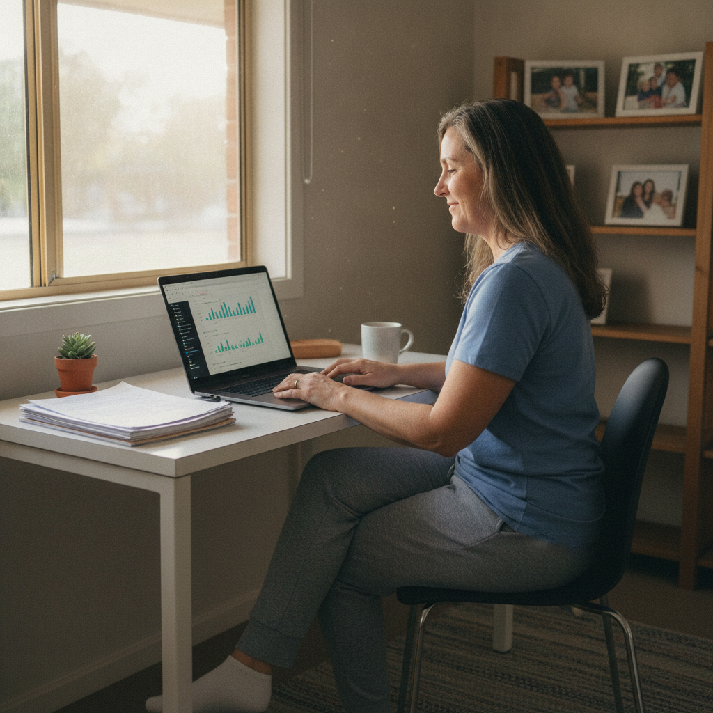 Professional computer clean-out in Dinoga (2404) — a happy New South Wales resident at home with a spotless, fast, quiet machine