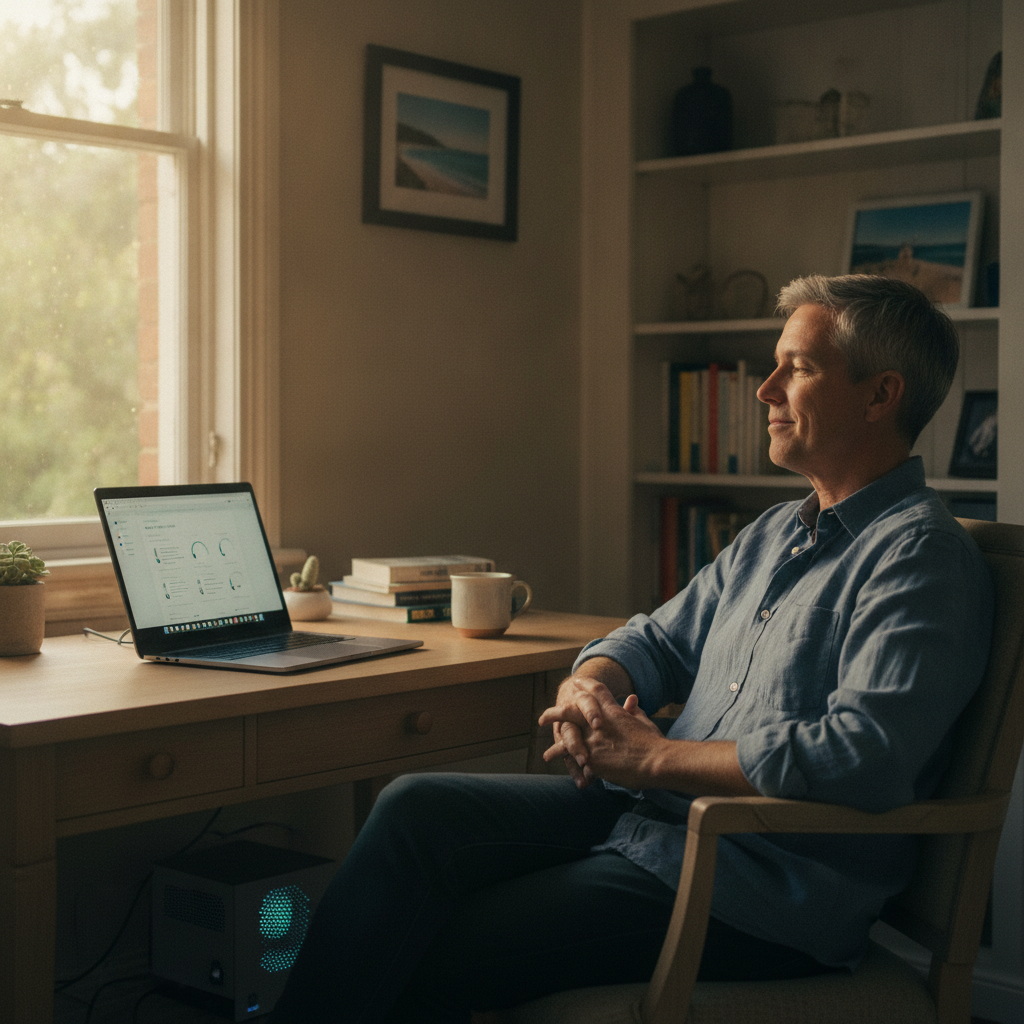 Professional computer clean-out in Dolls Point (2219) — a happy New South Wales resident at home with a spotless, fast, quiet machine