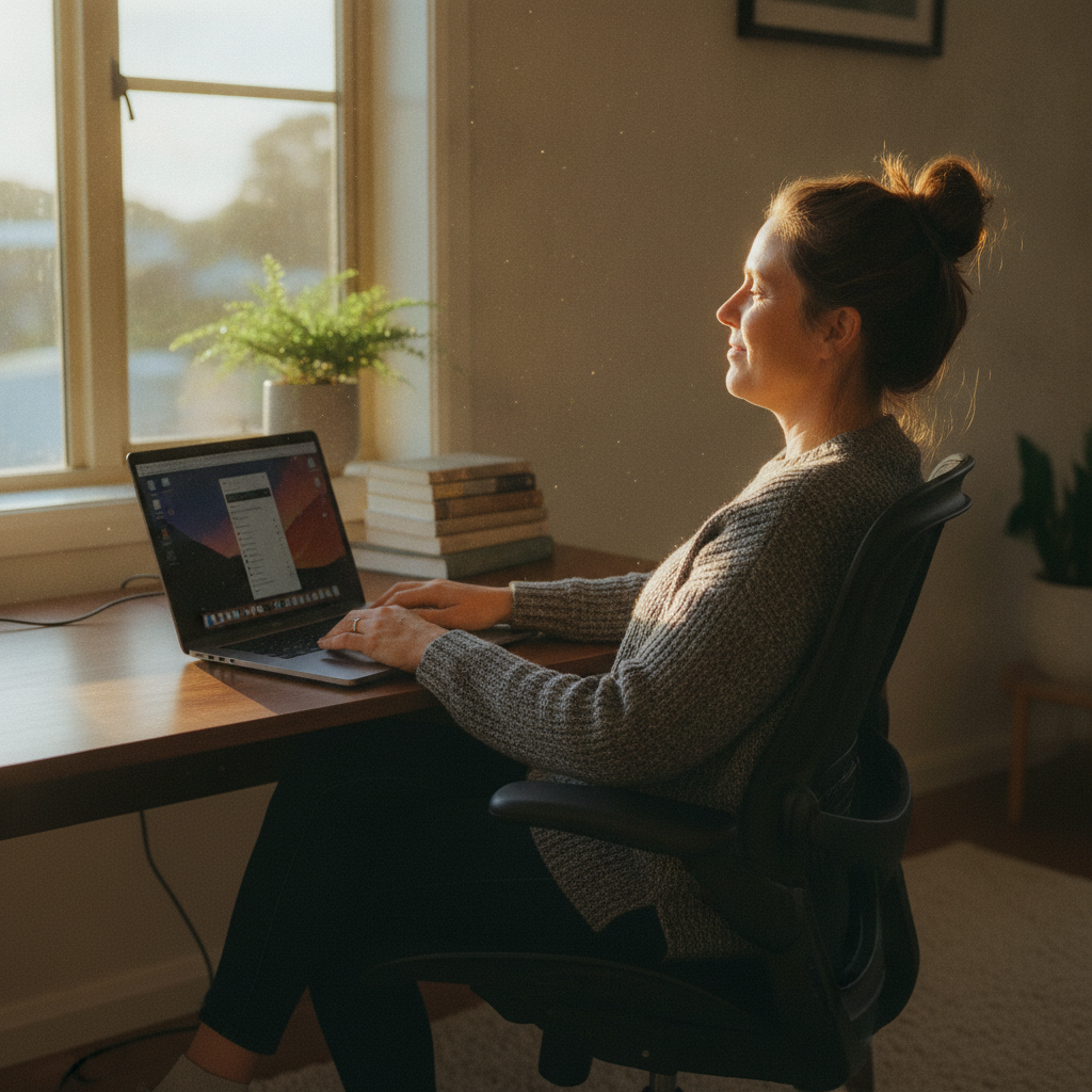 Professional computer clean-out in Don (7310) — a happy Tasmania resident at home with a spotless, fast, quiet machine