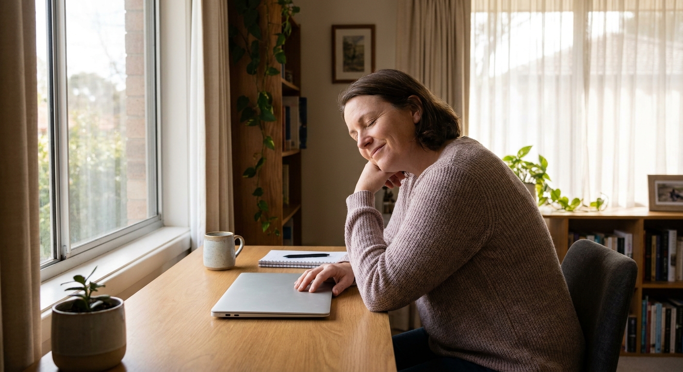Professional computer clean-out in Downer (2602) — a happy the ACT resident at home with a spotless, fast, quiet machine