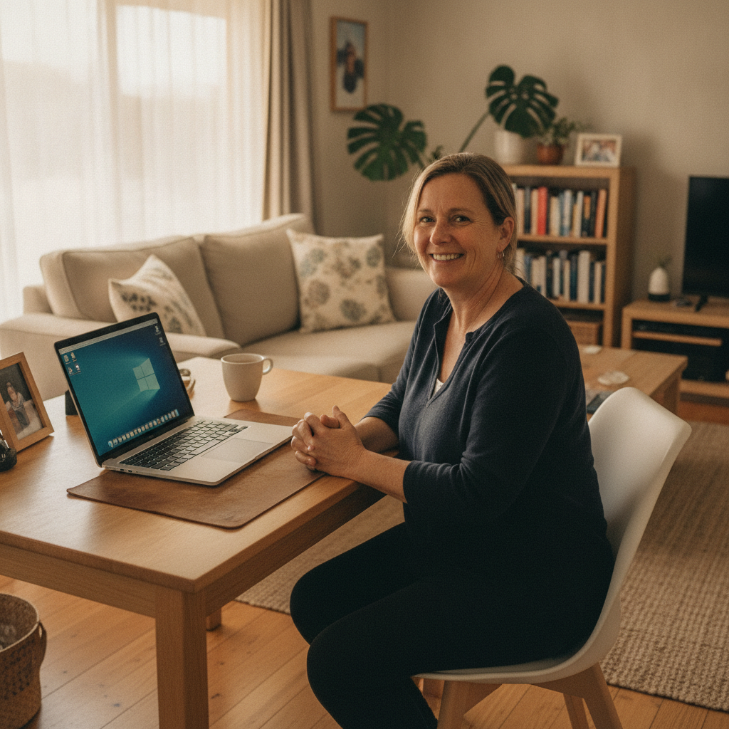 Professional computer clean-out in Dubbo (2830) — a happy New South Wales resident at home with a spotless, fast, quiet machine