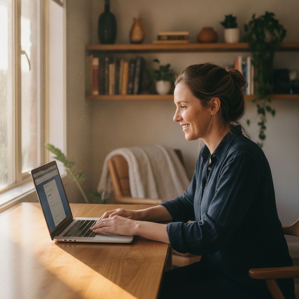 Professional computer clean-out in Dulwich Hill (2203) — a happy New South Wales resident at home with a spotless, fast, quiet machine