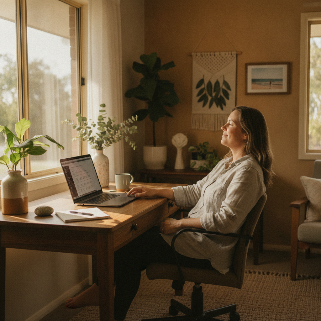 Professional computer clean-out in Dunbible (2484) — a happy New South Wales resident at home with a spotless, fast, quiet machine