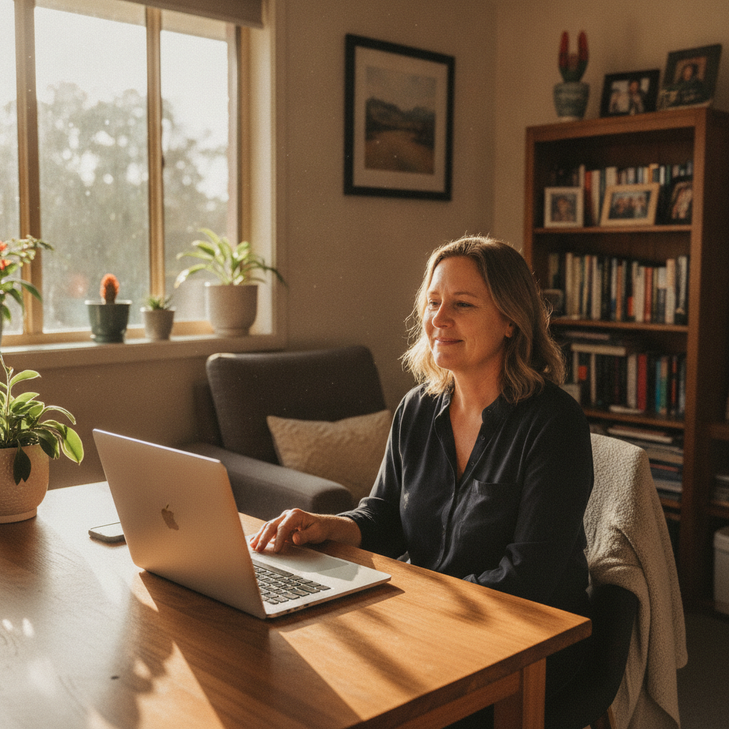 Professional computer clean-out in Dundarrah (4625) — a happy Queensland resident at home with a spotless, fast, quiet machine