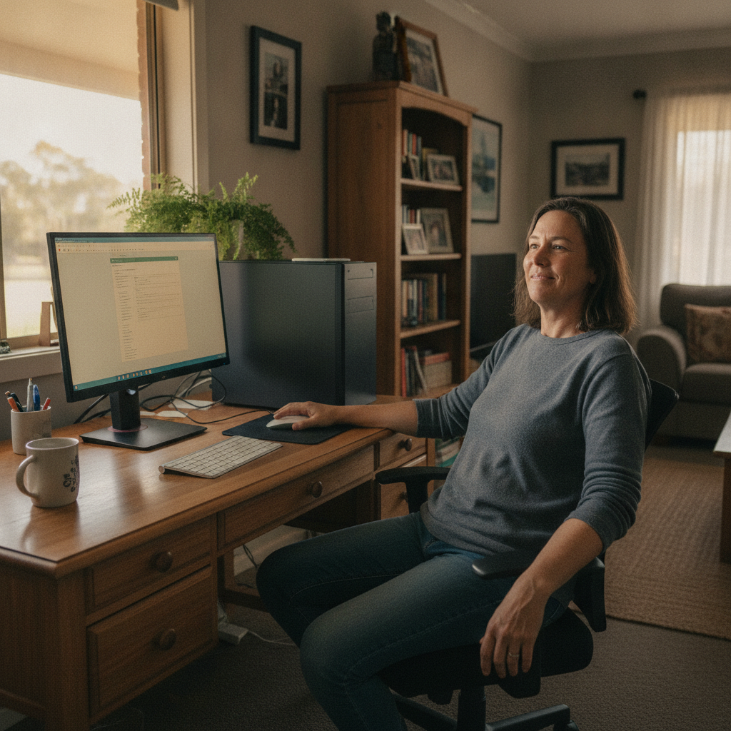 Professional computer clean-out in Dungowan (2340) — a happy New South Wales resident at home with a spotless, fast, quiet machine