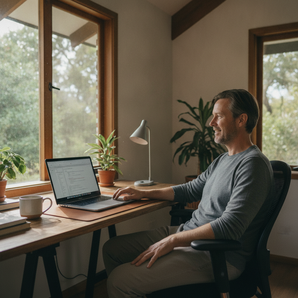 Professional computer clean-out in Dunkeld (2795) — a happy New South Wales resident at home with a spotless, fast, quiet machine