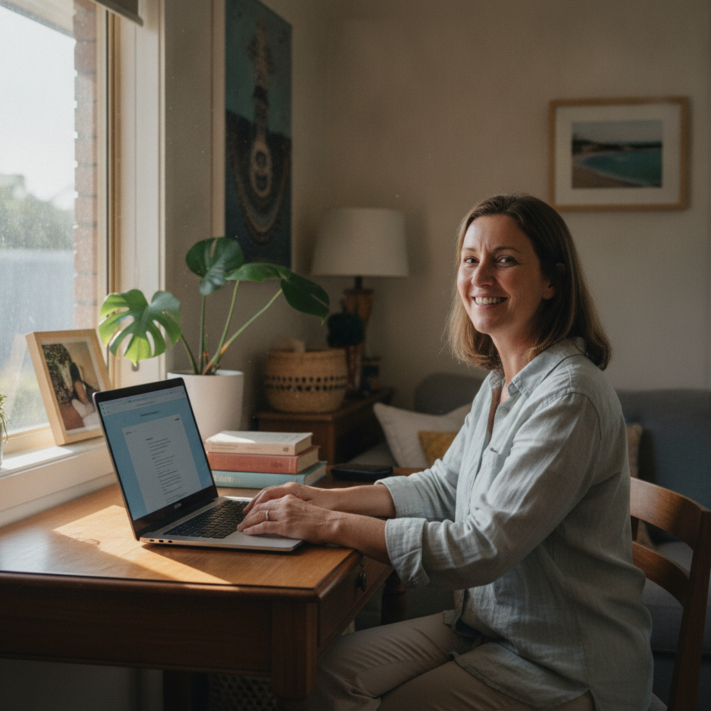 Professional computer clean-out in Dunmore (2529) — a happy New South Wales resident at home with a spotless, fast, quiet machine