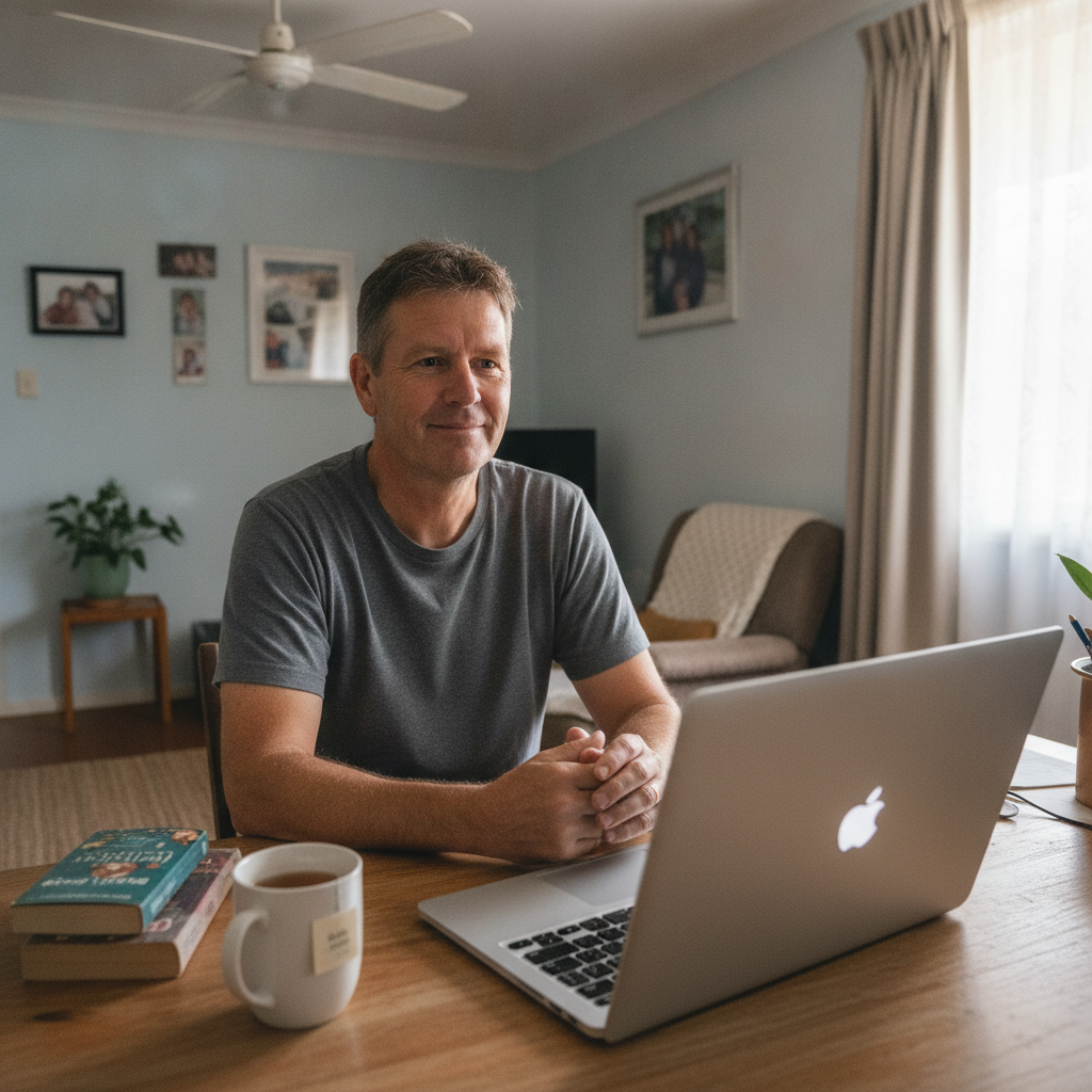 Professional computer clean-out in Eagleby (4207) — a happy Queensland resident at home with a spotless, fast, quiet machine