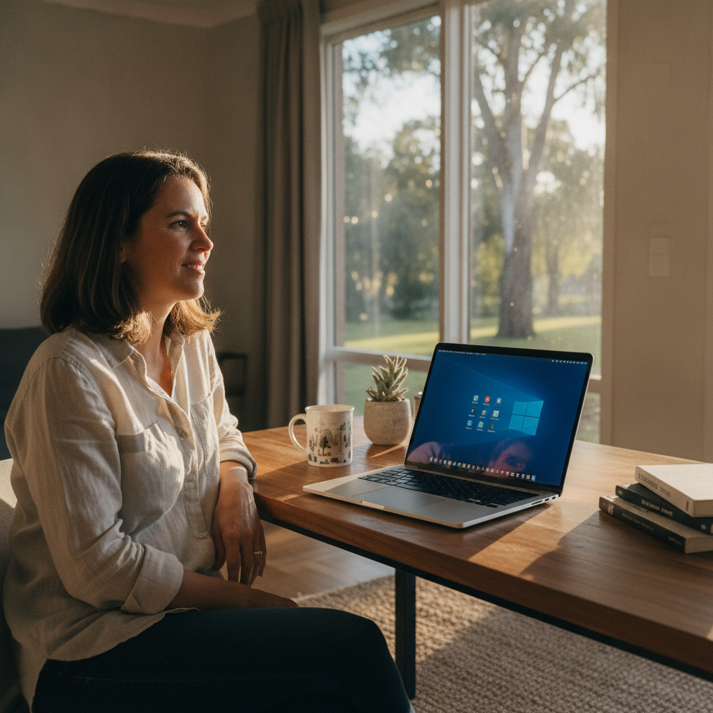 Professional computer clean-out in Eagleton (2324) — a happy New South Wales resident at home with a spotless, fast, quiet machine