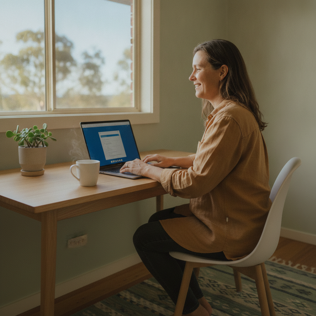 Professional computer clean-out in Ebor (2453) — a happy New South Wales resident at home with a spotless, fast, quiet machine