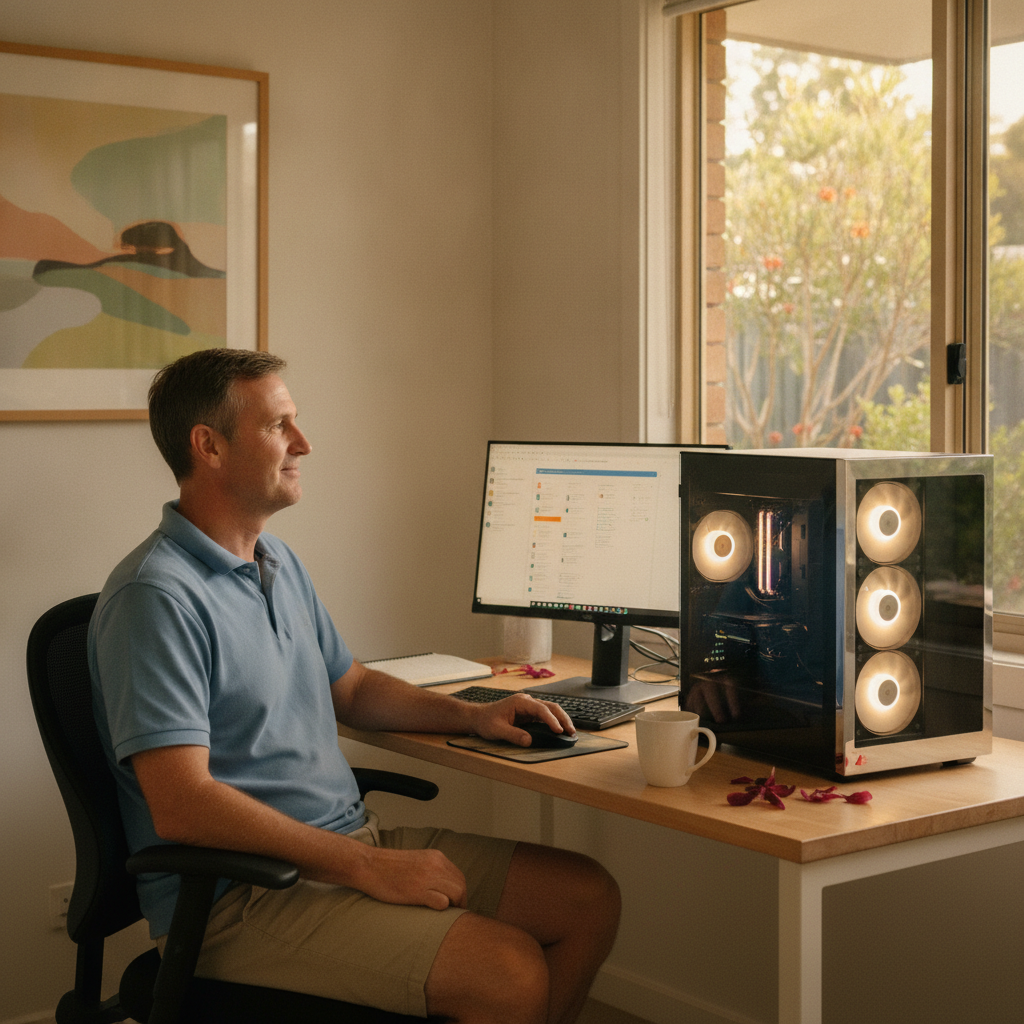 Computer cleaning in Edderton (2333) — a local resident at home with a clean, fast, dust-free computer running cool and quiet
