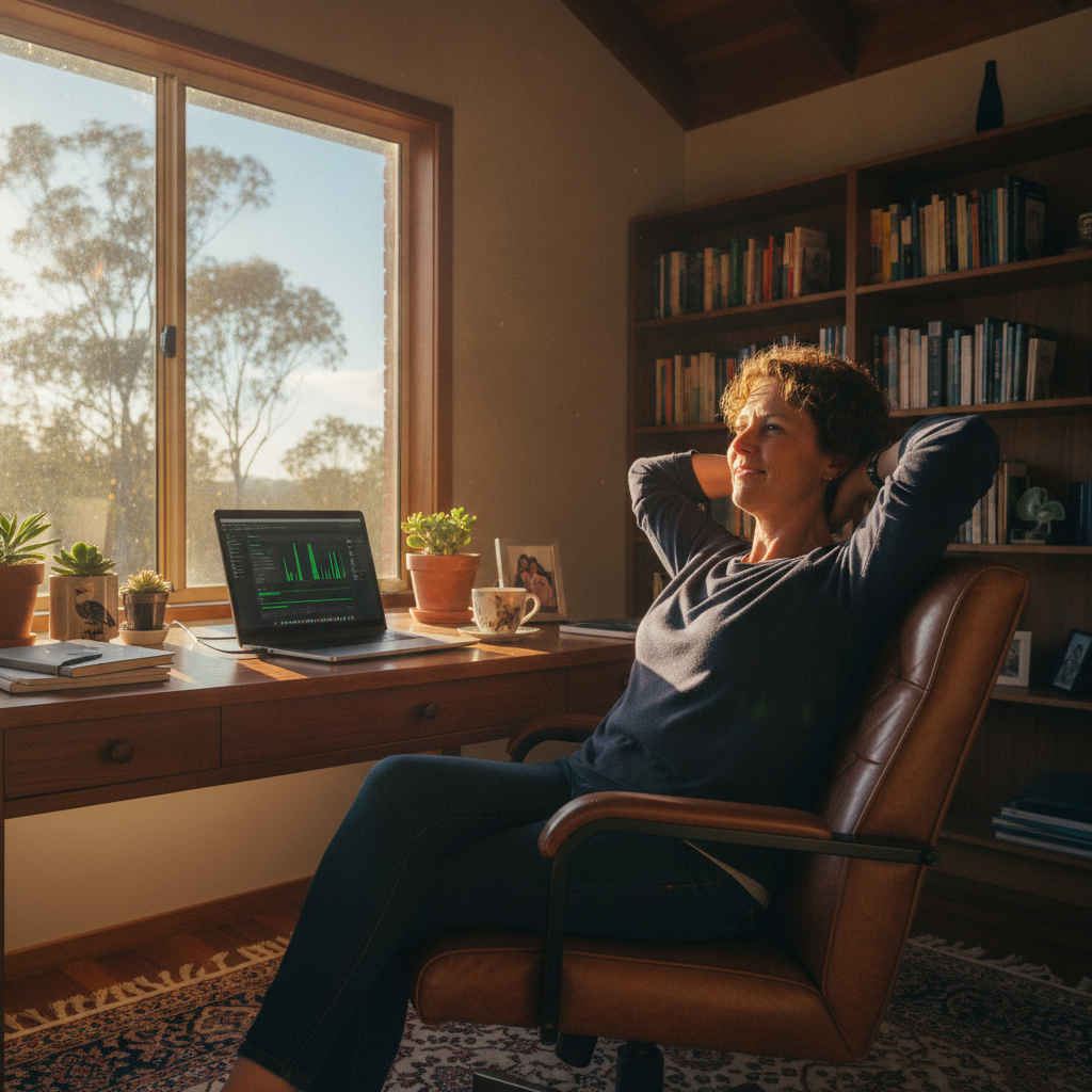 Professional computer clean-out in Eden Creek (2474) — a happy New South Wales resident at home with a spotless, fast, quiet machine