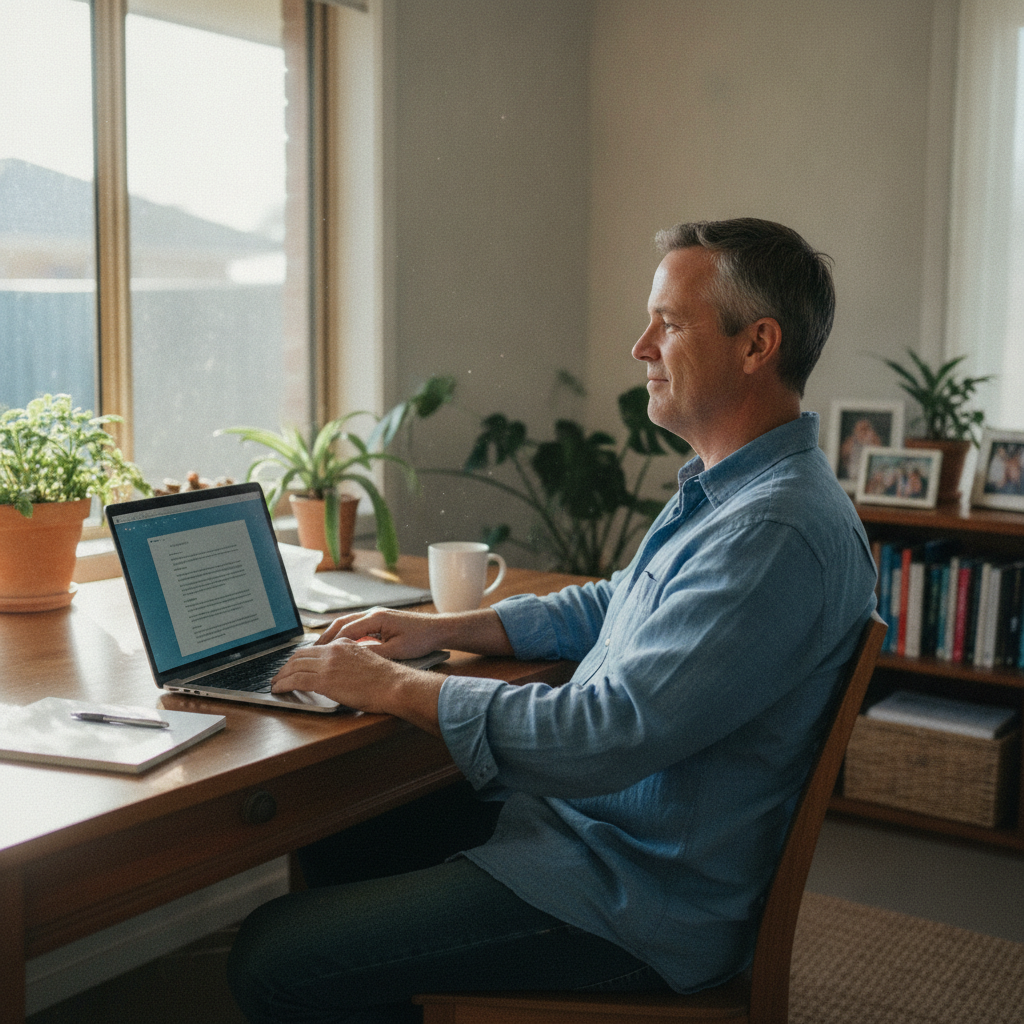 Professional computer clean-out in Edmondson Park (2174) — a happy New South Wales resident at home with a spotless, fast, quiet machine