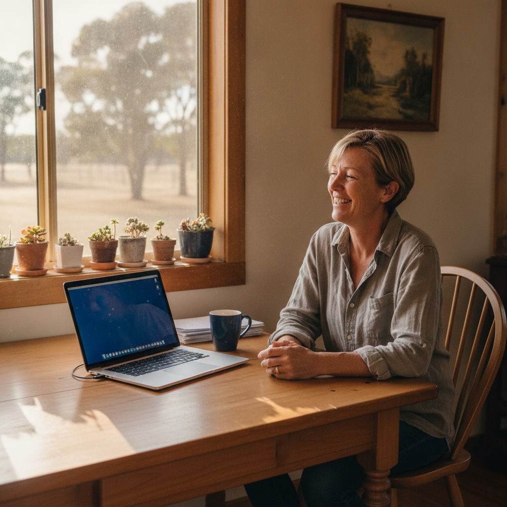 Professional computer clean-out in Eenaweena (2824) — a happy New South Wales resident at home with a spotless, fast, quiet machine