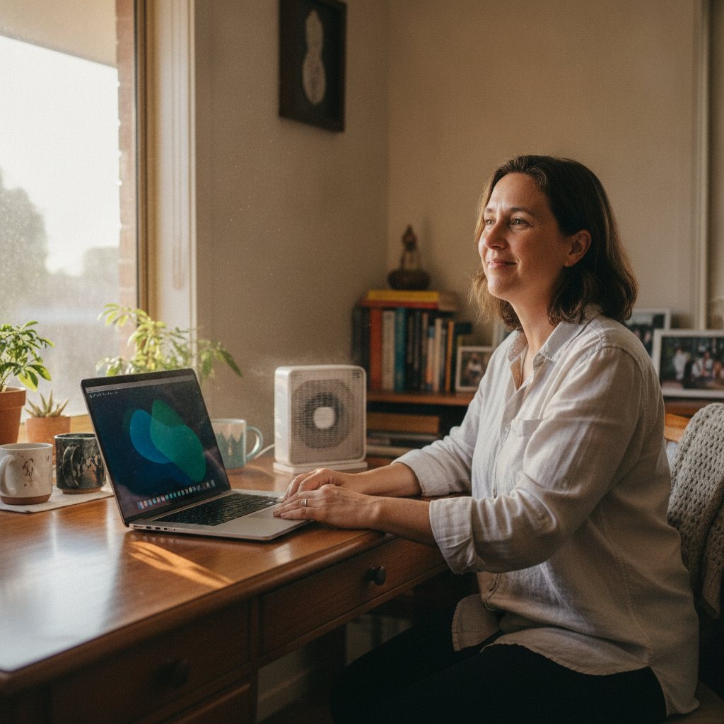 Professional computer clean-out in Elizabeth (5112) — a happy South Australia resident at home with a spotless, fast, quiet machine