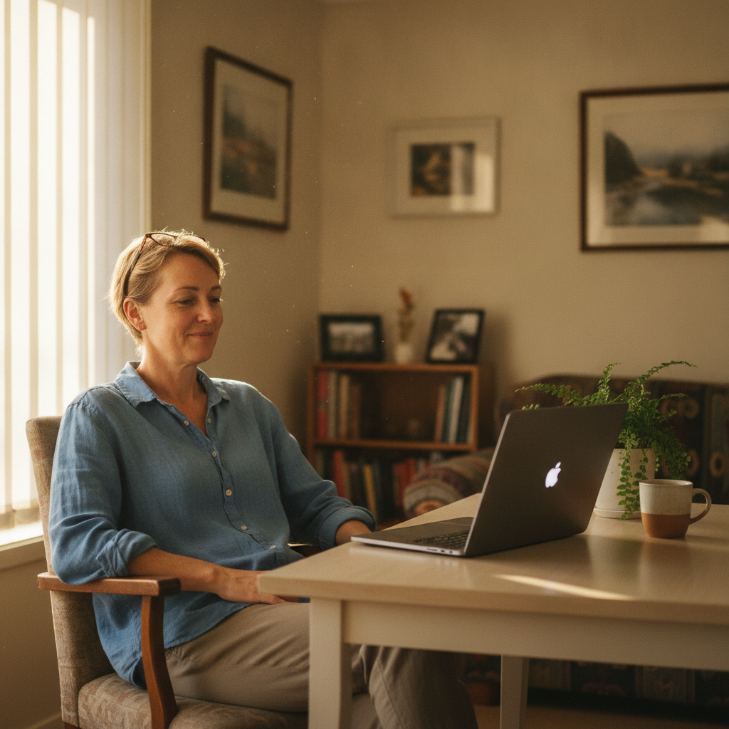 Professional computer clean-out in Elizabeth West (5113) — a happy South Australia resident at home with a spotless, fast, quiet machine