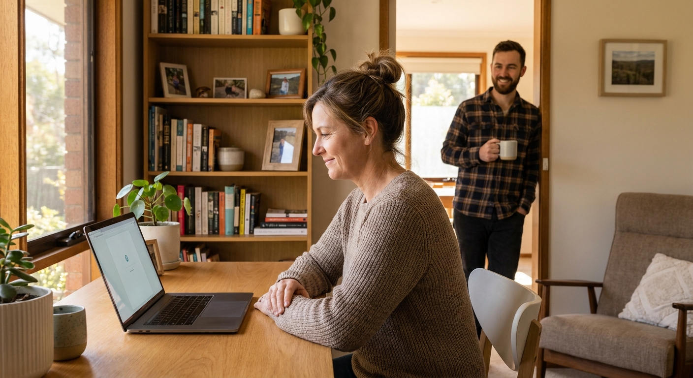 Professional computer clean-out in Eltham North (3095) — a happy Victoria resident at home with a spotless, fast, quiet machine