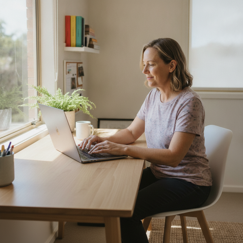 Professional computer clean-out in Erina (2250) — a happy New South Wales resident at home with a spotless, fast, quiet machine