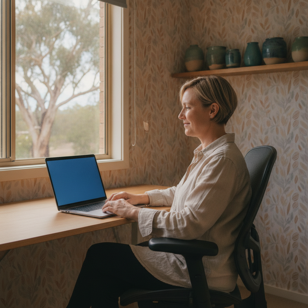 Professional computer clean-out in Erudgere (2850) — a happy New South Wales resident at home with a spotless, fast, quiet machine