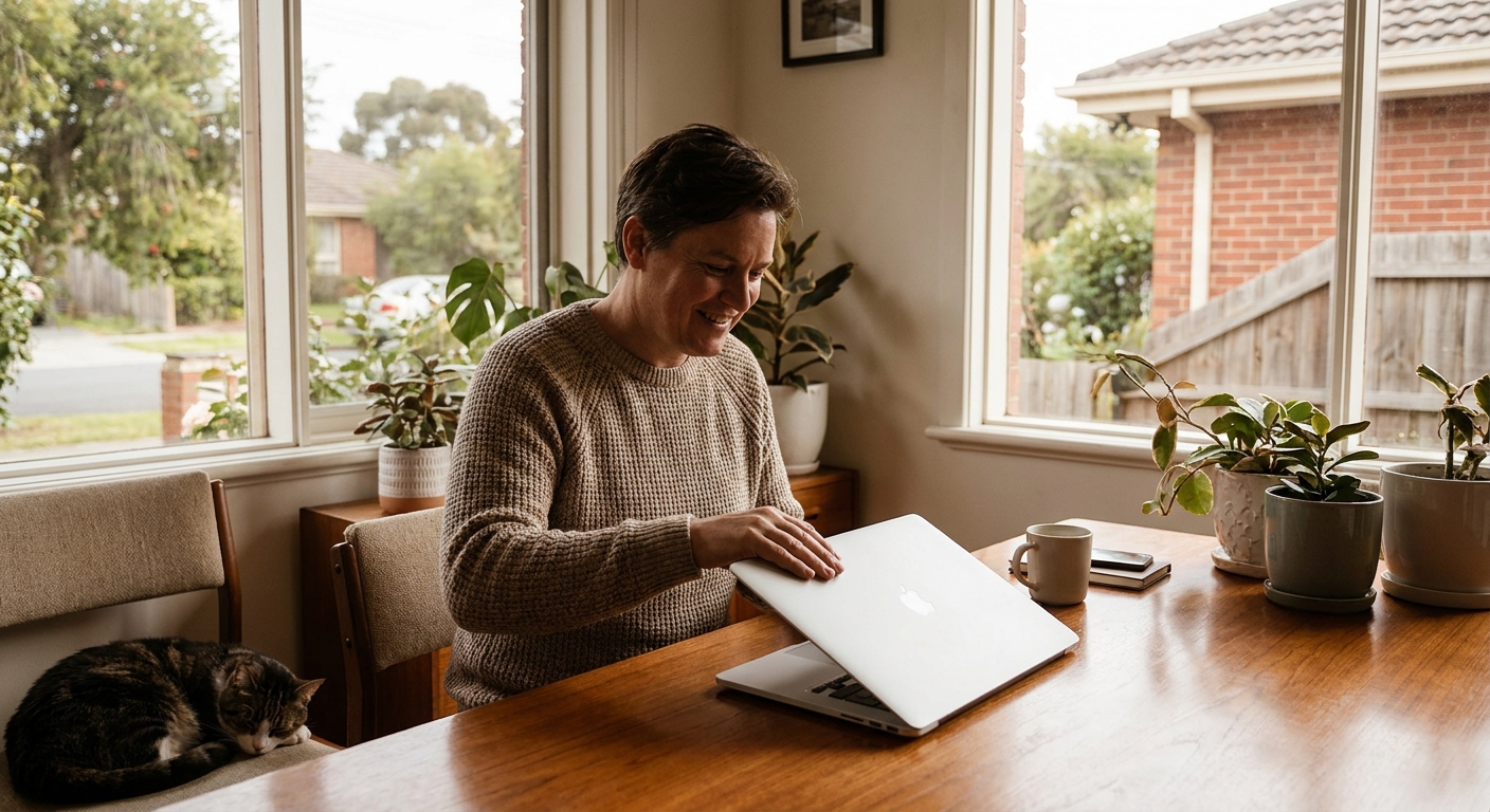 Computer cleaning in Essendon West (3040) — a local resident at home with a clean, fast, dust-free computer running cool and quiet