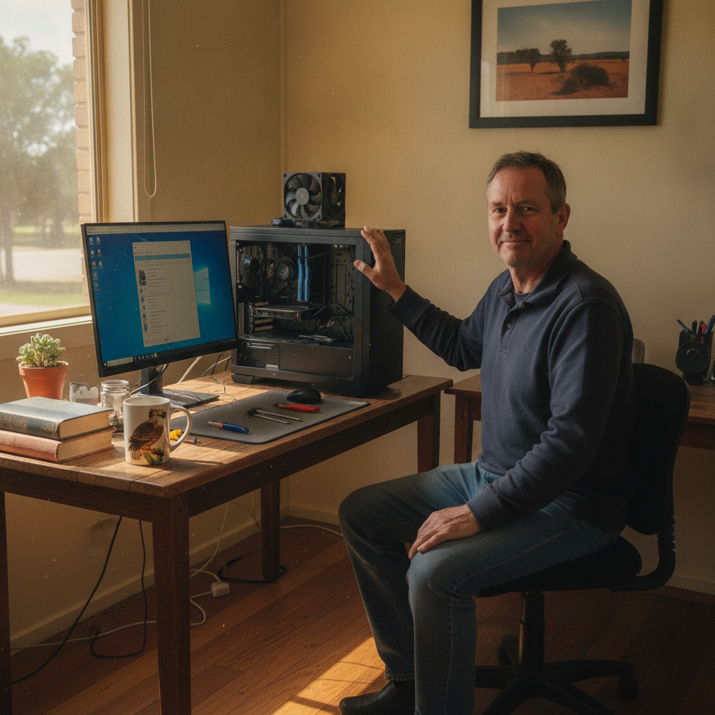 Computer cleaning in Euabalong (2877) — a local resident at home with a clean, fast, dust-free computer running cool and quiet