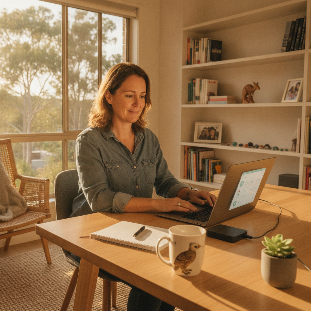 Professional computer clean-out in Everton Hills (4053) — a happy Queensland resident at home with a spotless, fast, quiet machine