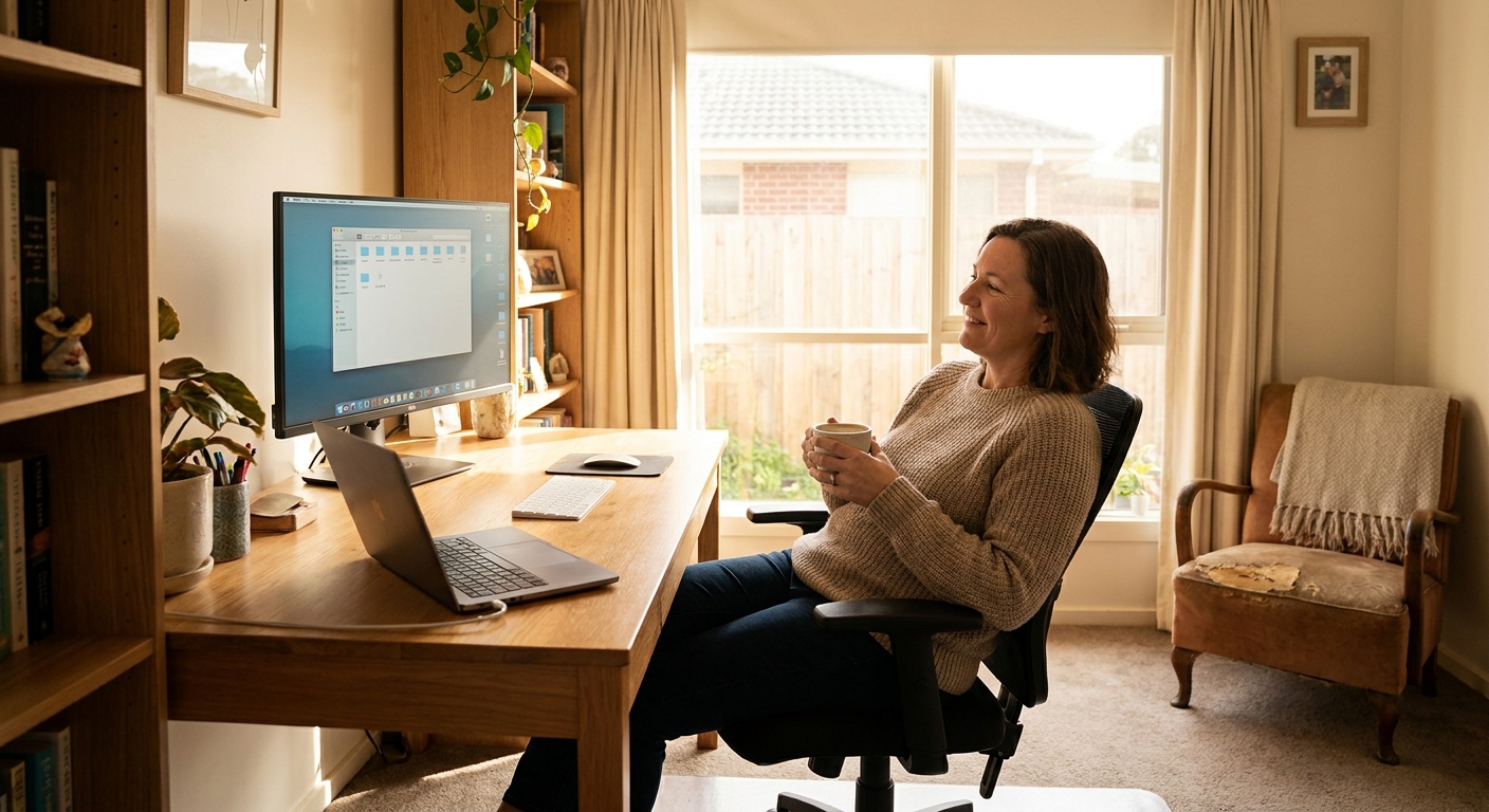Computer cleaning in Fairfield (3078) — a local resident at home with a clean, fast, dust-free computer running cool and quiet