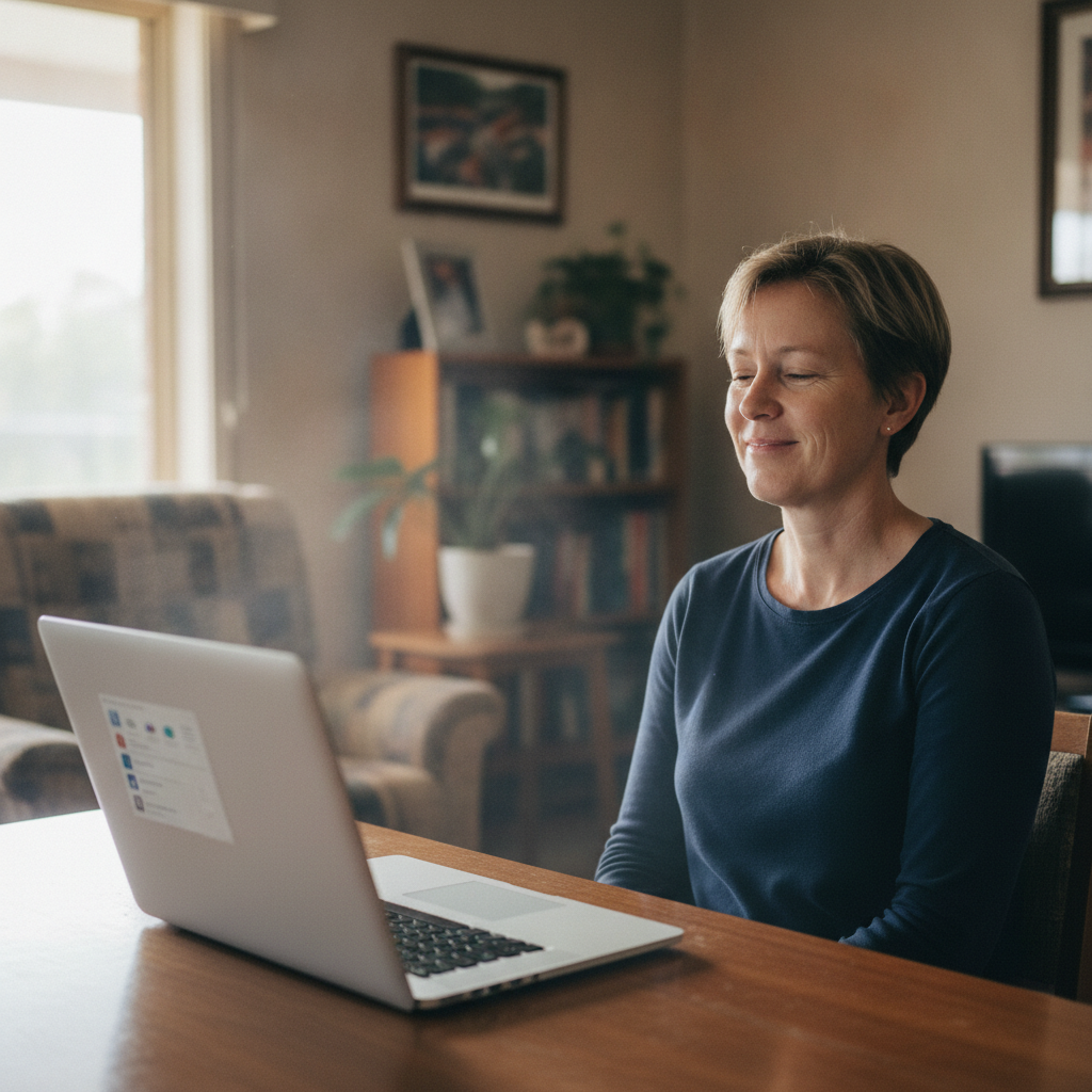 Professional computer clean-out in Faithfull (2700) — a happy New South Wales resident at home with a spotless, fast, quiet machine