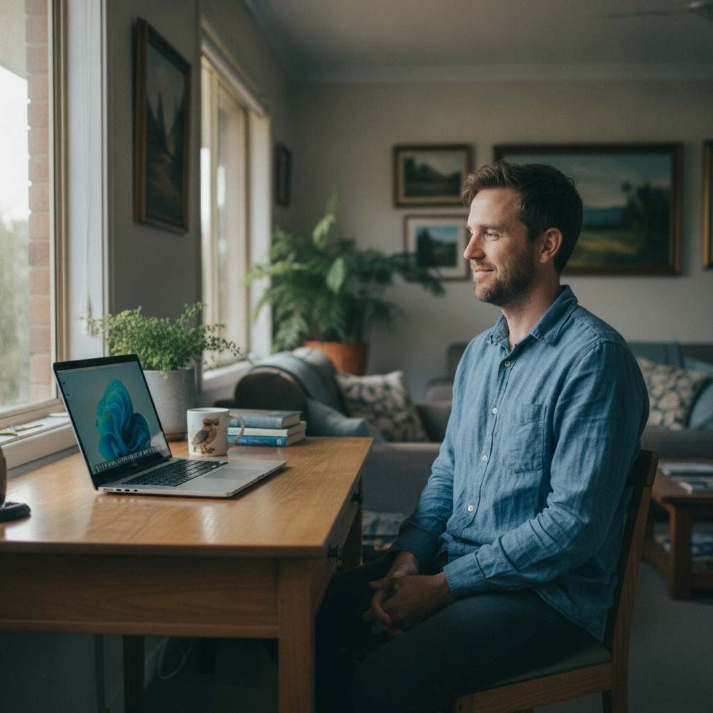 Professional computer clean-out in Farley (2320) — a happy New South Wales resident at home with a spotless, fast, quiet machine