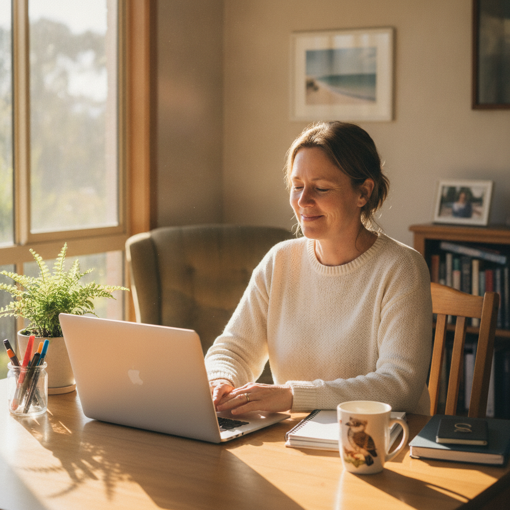 Professional computer clean-out in Farrants Hill (2484) — a happy New South Wales resident at home with a spotless, fast, quiet machine