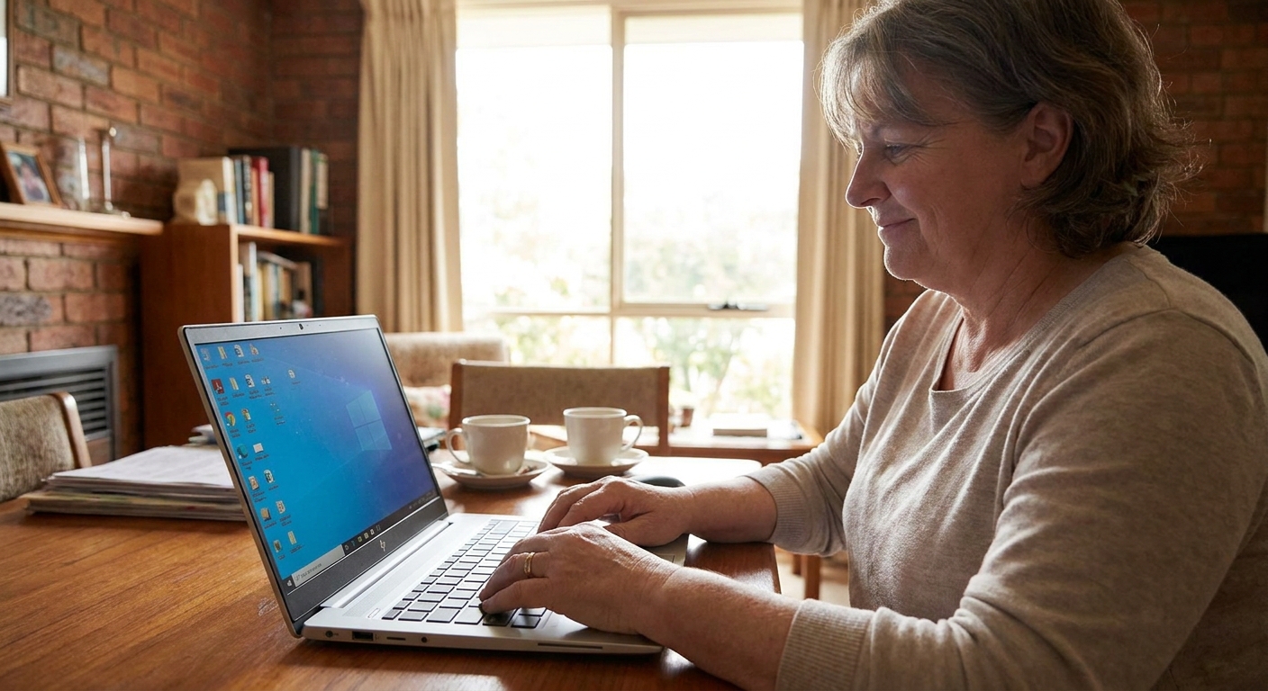 Professional computer clean-out in Fawkner (3060) — a happy Victoria resident at home with a spotless, fast, quiet machine