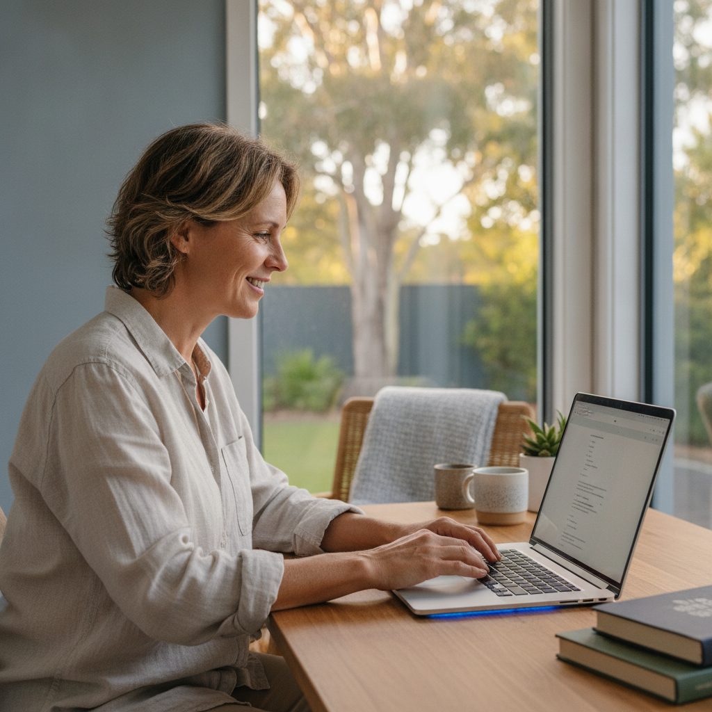 Professional computer clean-out in Fern Bay (2295) — a happy New South Wales resident at home with a spotless, fast, quiet machine