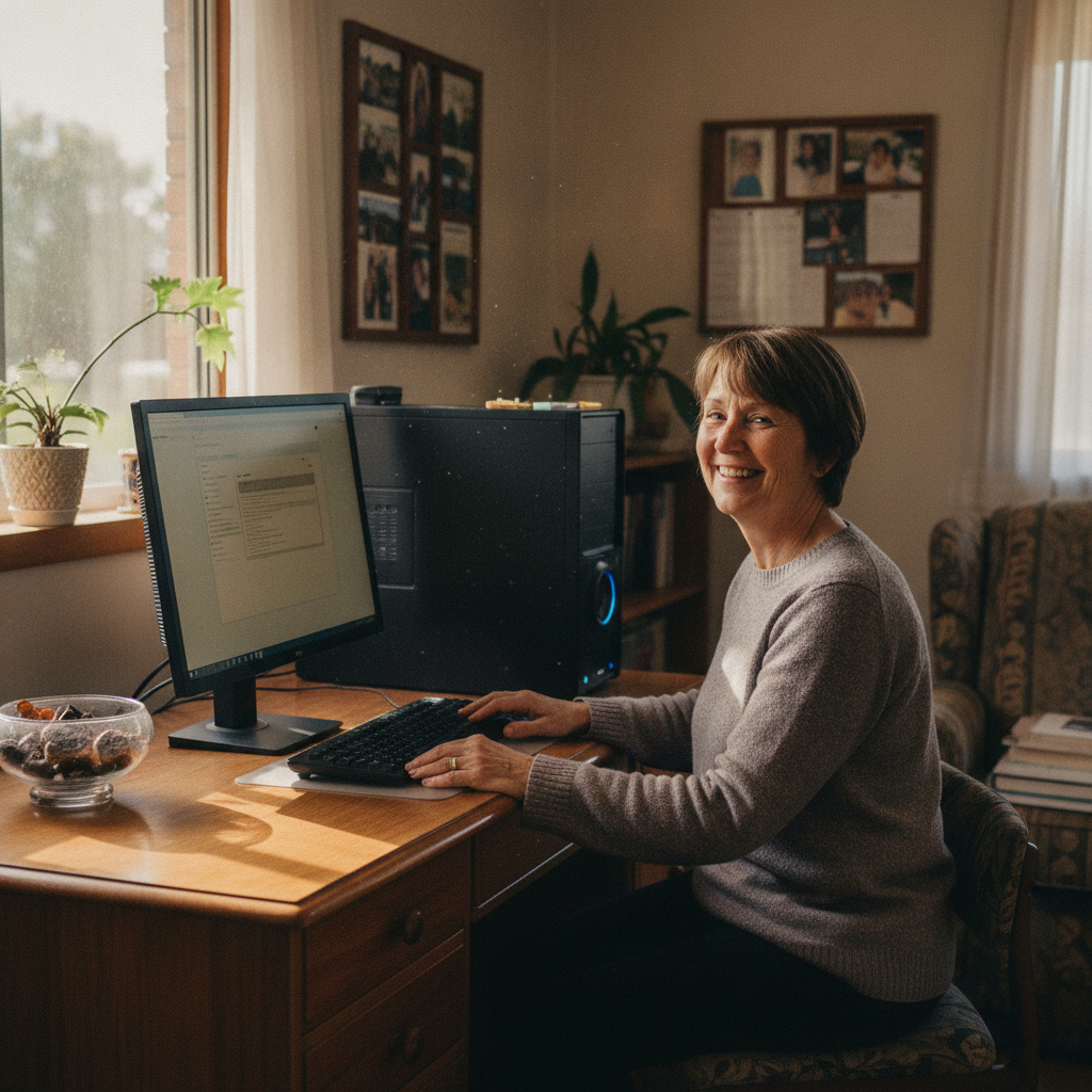 Professional computer clean-out in Fernvale (2484) — a happy New South Wales resident at home with a spotless, fast, quiet machine