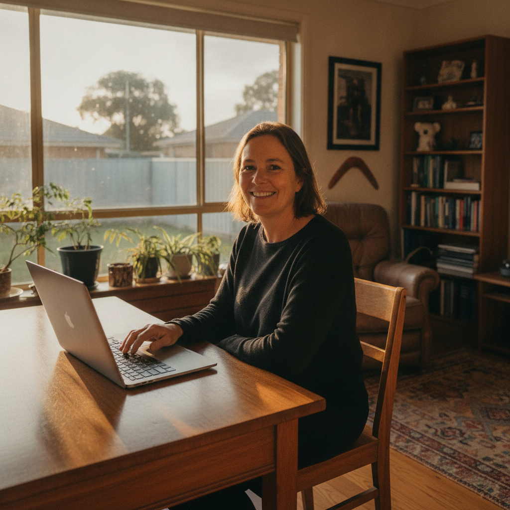Professional computer clean-out in Ferodale (2318) — a happy New South Wales resident at home with a spotless, fast, quiet machine