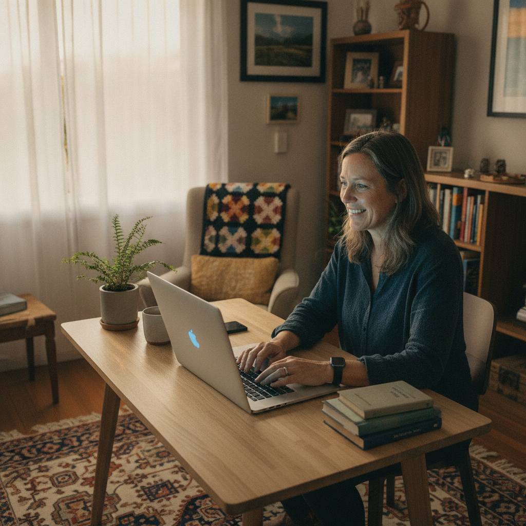 Professional computer clean-out in Findon (5023) — a happy South Australia resident at home with a spotless, fast, quiet machine
