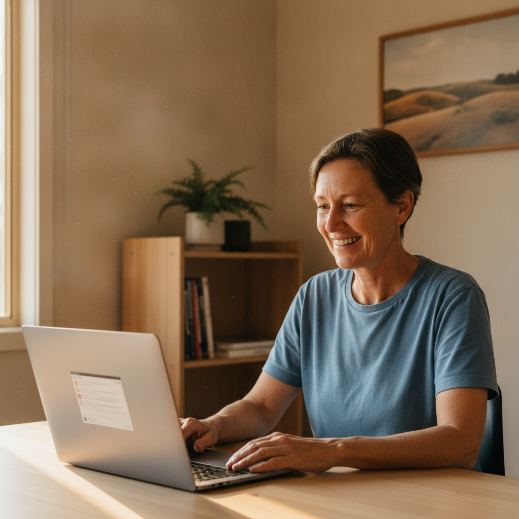 Professional computer clean-out in Firefly (2429) — a happy New South Wales resident at home with a spotless, fast, quiet machine