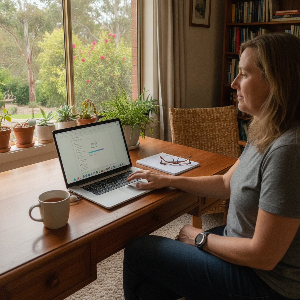 Professional computer clean-out in Forest Grove (2795) — a happy New South Wales resident at home with a spotless, fast, quiet machine