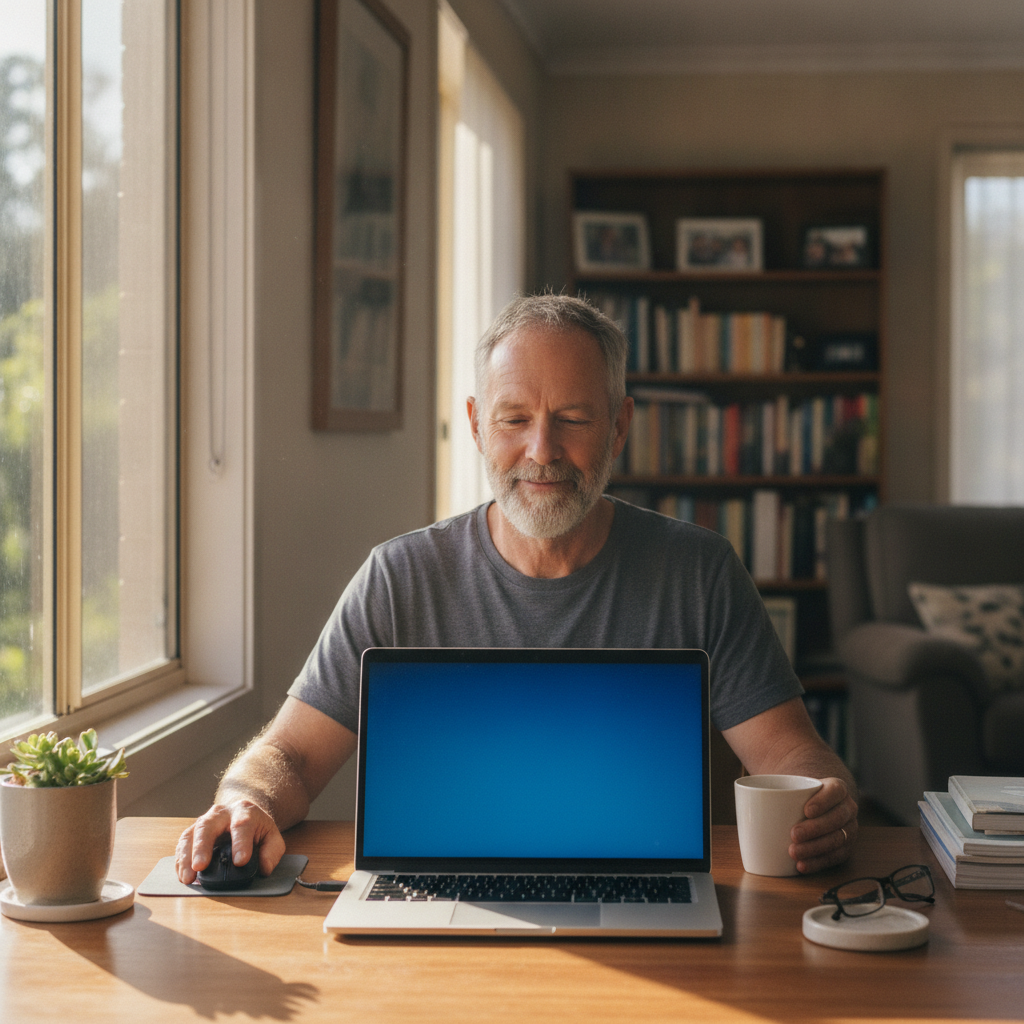 Professional computer clean-out in Forestville (2087) — a happy New South Wales resident at home with a spotless, fast, quiet machine