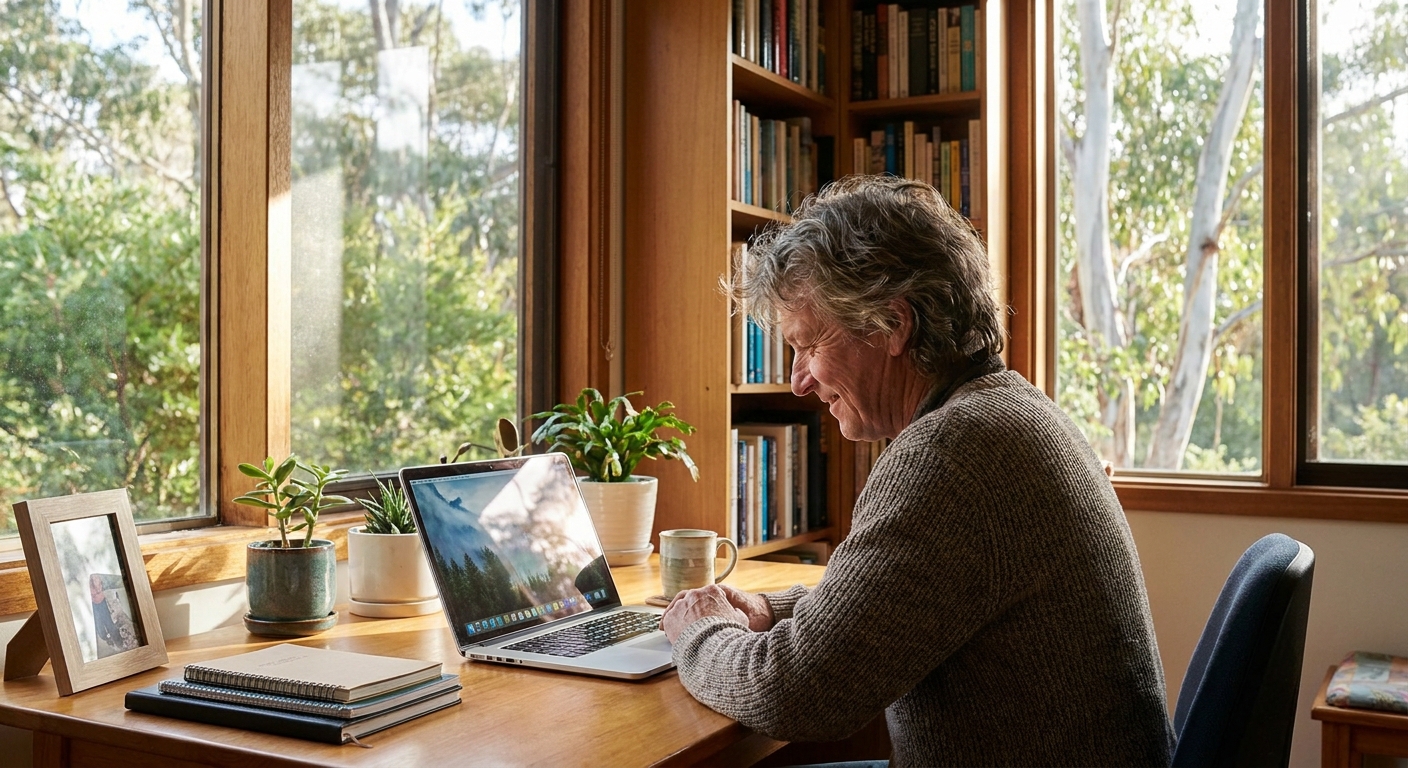 Professional computer clean-out in Forrest (2603) — a happy the ACT resident at home with a spotless, fast, quiet machine