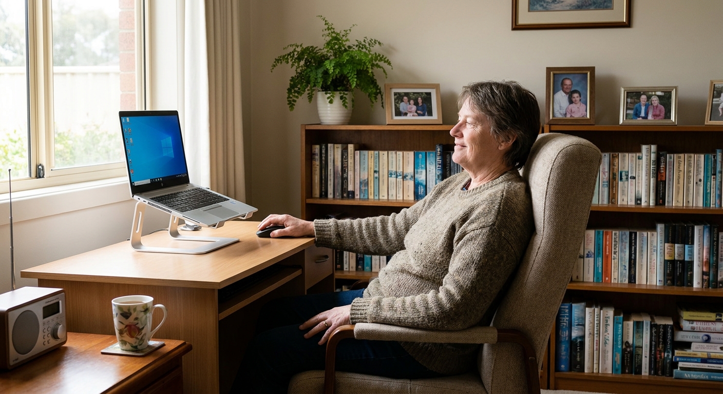 Professional computer clean-out in Frankston North (3200) — a happy Victoria resident at home with a spotless, fast, quiet machine