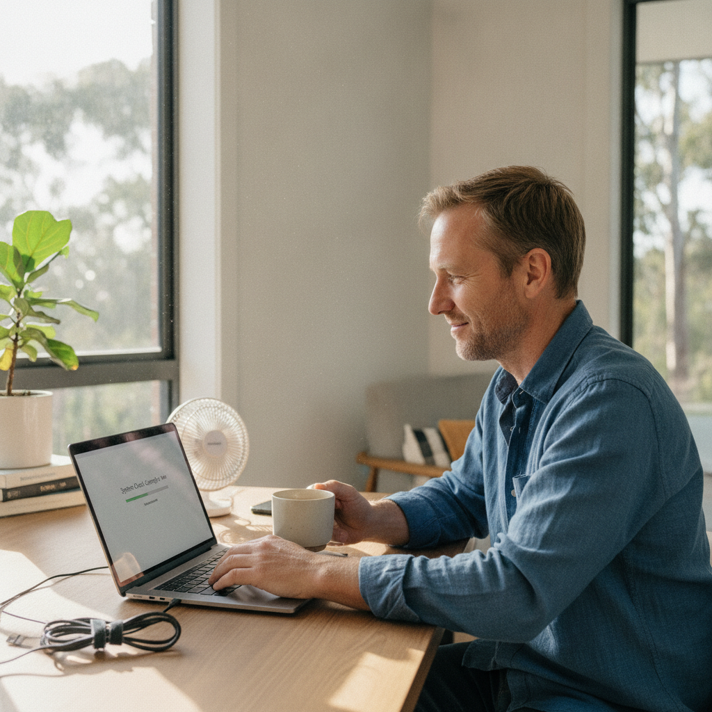 Computer cleaning in Frenchs Forest East (2086) — a local resident at home with a clean, fast, dust-free computer running cool and quiet